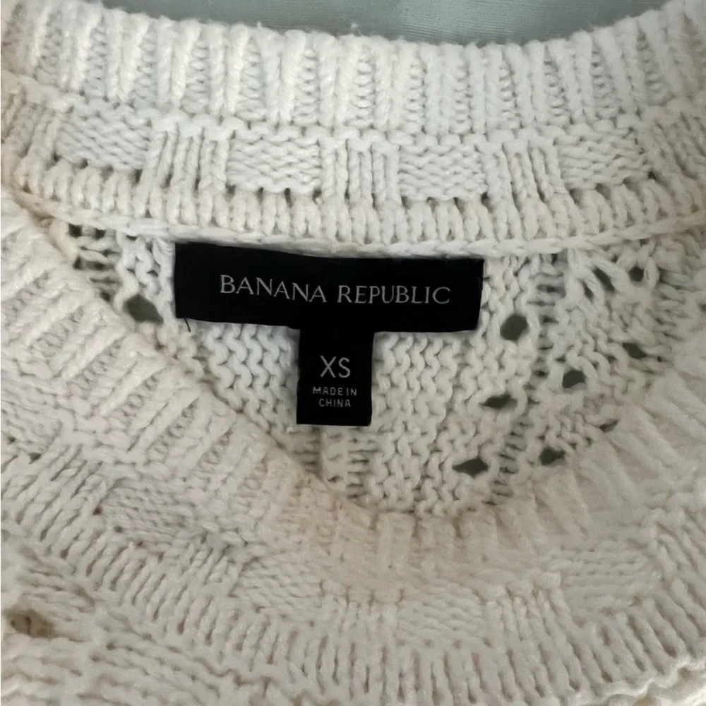 Banana Republic Lexia Cropped Cotton Sweater Size XS White Chunky Pullover - Picture 3 of 3